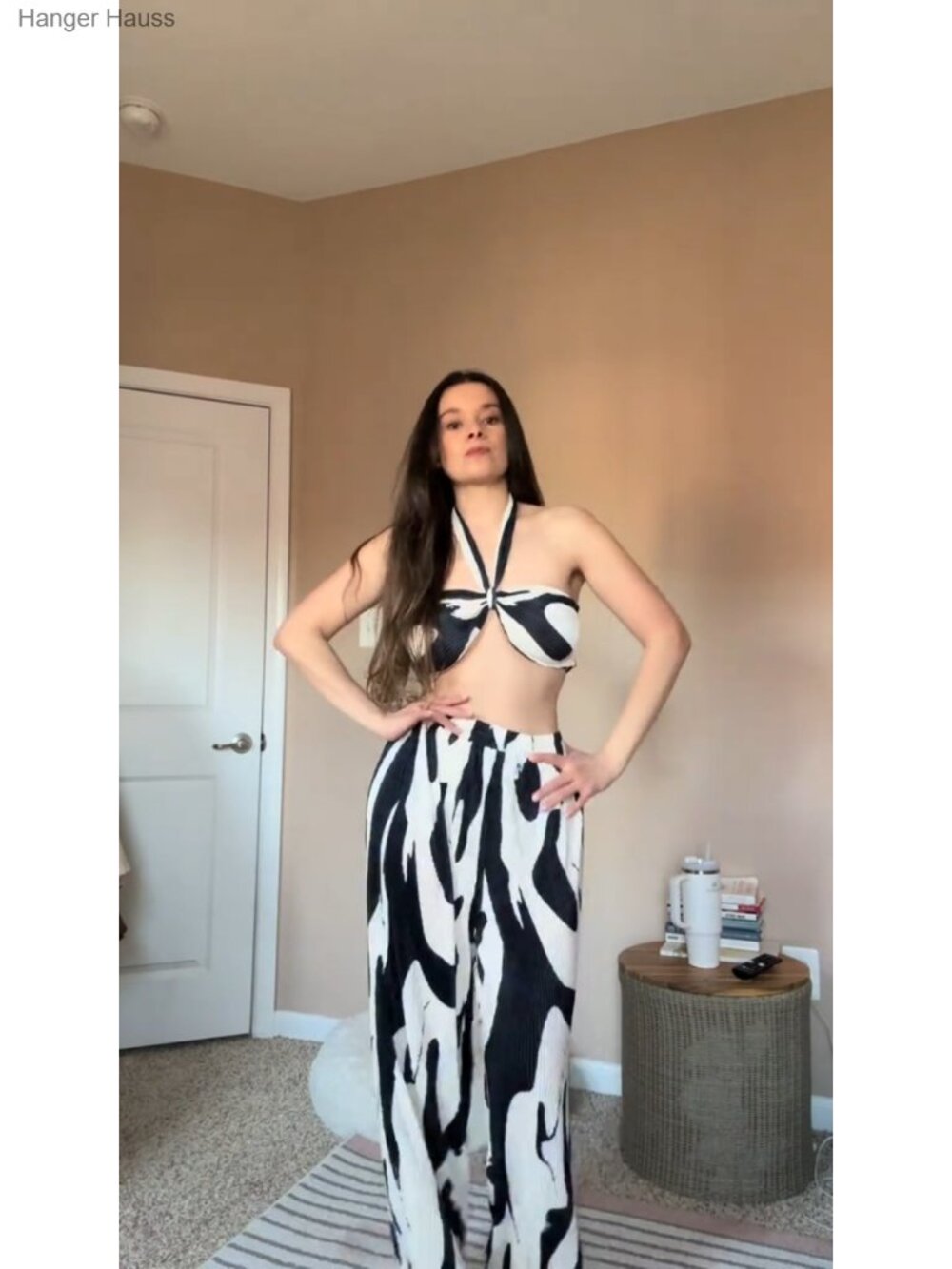 Two Piece Graphic Halter Top Wide Leg Pants Vacation Outfit - Picture 6 of 6